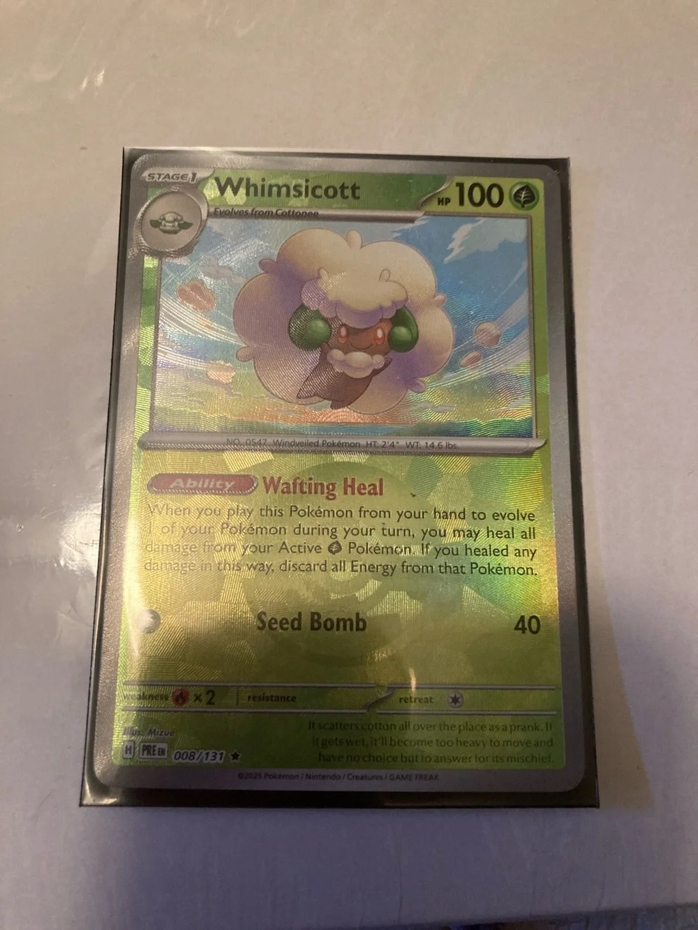 POKEBALL Pokemon Whimsicott Holo Green Gold Trading Card